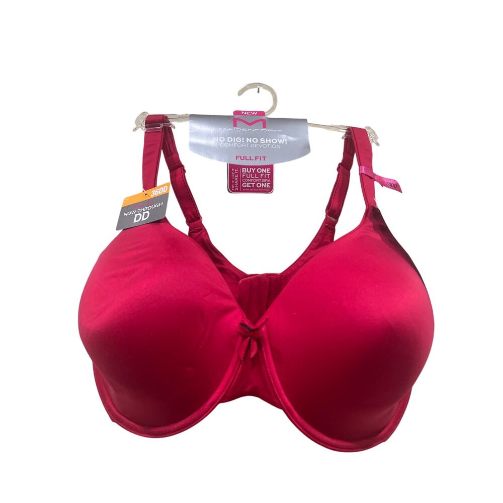 Maidenform 36DD T Shirt Bra Full Fit Coverage Padded Under Wire style 09452 Red